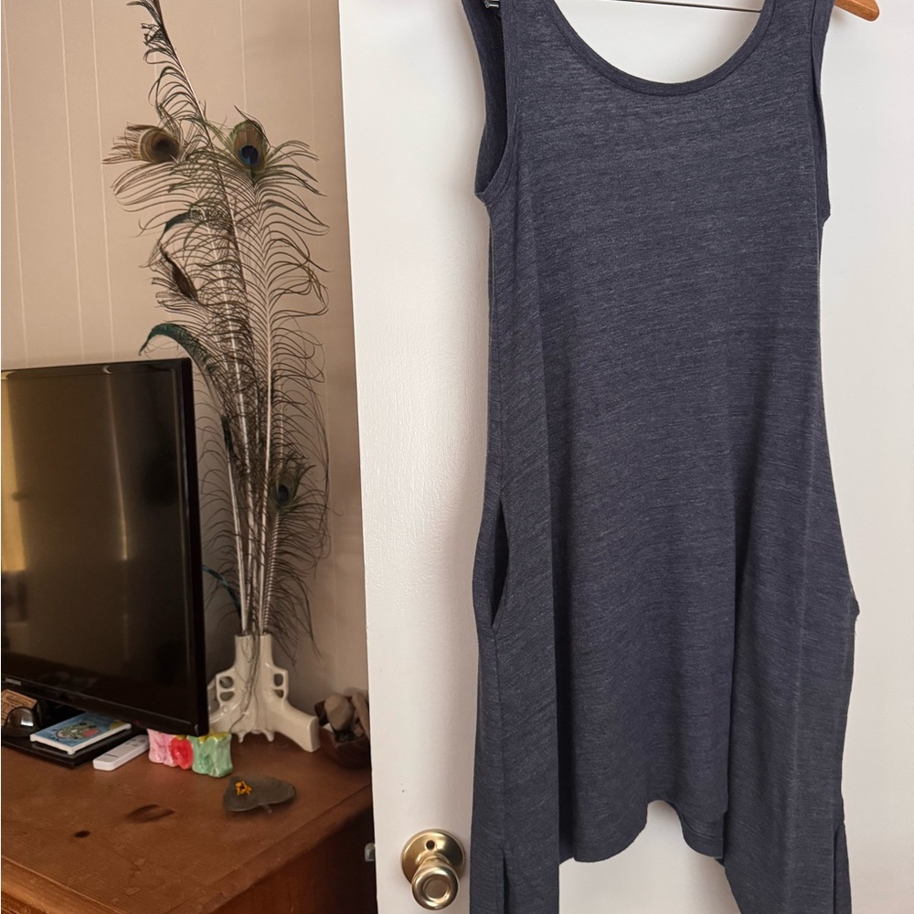 Sleeveless Blue Grey Tunic Dress Shirt